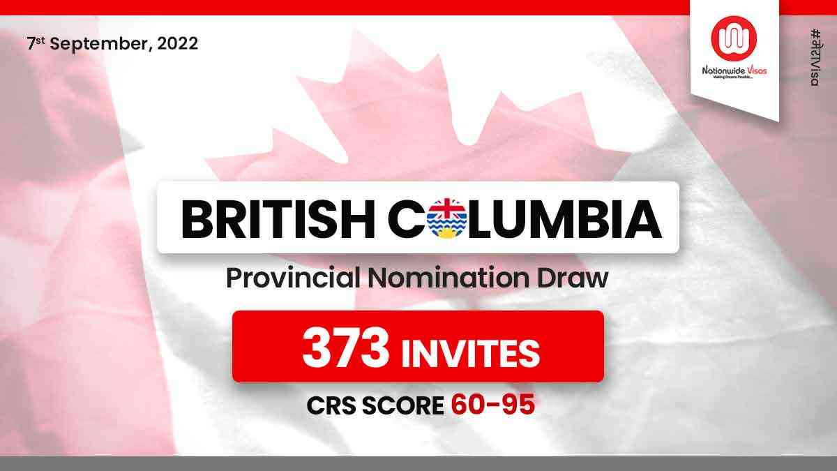 British Columbia PNP invites over 373 candidates in a new draw!